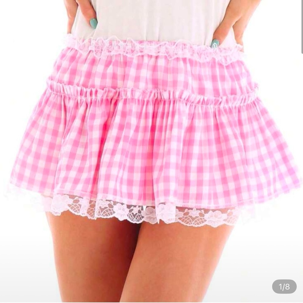 Pink Gingham Lace Trim Skirt